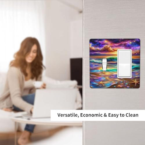 Decorative Outlet Covers Colorful Sunset Starfish Beach Shells 2 Gang 1 Gang Wall Plate Cover Single Toggle Rocker Combo Light Switch Cover Plate Face Plate for Bathroom Bedroom Decor