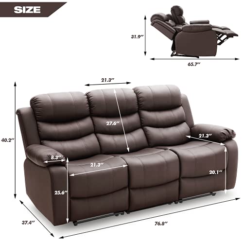 Mellcom Pu Leather Reclining Sofa, Manual Reclining Home Theater Seating, Upholstered Sofa Recliner Chair, Arm Chair For Living Room Reading Room Bedroom, Brown, Three Seat #TOP2