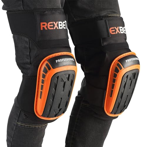 REXBETI Knee Pads for Work, Construction Gel Knee Pads Tools, Heavy Duty Comfortable Anti-slip Foam Knee Pads for Cleaning Flooring and Garden, Strong Stretchable Straps, 1 Pair