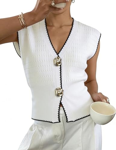 AMEBELLE Women's V Neck Cable Knit Sweater Vest Summer Lightweight