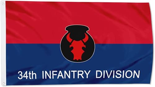 Fyon Bandera militar de la 34 división de infantería del ejército de 3 x 5 pies con 2 ojales de latón