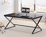 IBF Black Desk, Modern Computer Desk for Writing Study, Industrial Simple Home Office Work Desk in Bedroom, Wood Metal Pc Gaming Laptop Workstation Executive Computer Table, Black Oak, 152CM