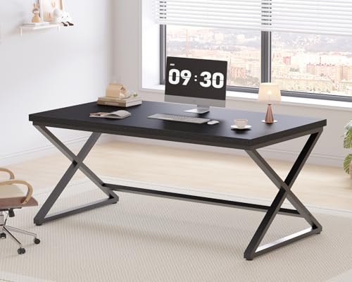 IBF Schreibtisch, Moderner Computertisch für Home Office Holz, Metall, Gaming Tisch, Schlichter Arbeitsplatz für Büro, Laptop, Studium, Schwarz, 152 cm