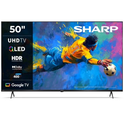 SHARP 50HP5365E – Google TV, 50' UHD, Rahmenlos, 60 Hz, QLED, HDR10, Dolby Vision HDR, Google Assistant mit Mikrofon, Chromecast, Bluetooth, Dolby Atmos 2x12 W, HDMI 2.1 x4, USBx2, Farbe Schwarz