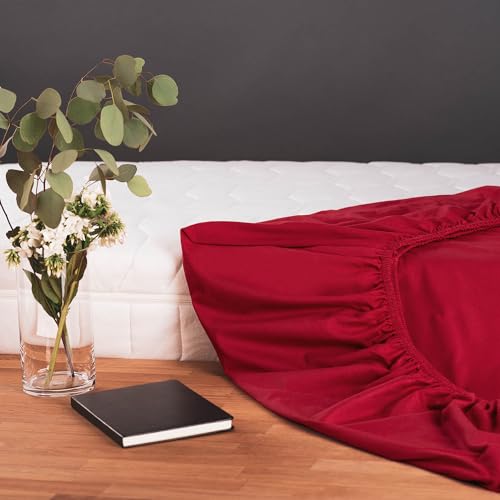 Blumtal® Baumwolle Spannbettlaken 90x200x30cm Basics Jersey im 2er Set - Oeko-TEX zertifiziertes Spannbetttuch 90x200cm - Rot – Ansicht 3