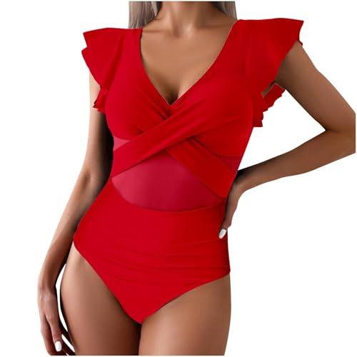 Tummy Control Swimsuits for Women One Piece Ruffle Bathing Suits Crissover Front V Neck Cute Modest Slimming Swimwear3