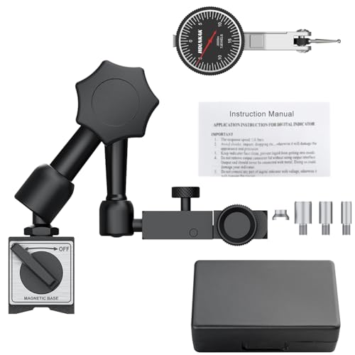 Image of HDLNKAK Dial Test Indicator with Magnetic Base Stand(90lbs /40kg), 0-0.03 inchx0.0005 inch Test Indicator,with 3 Metal Dovetail Clamps in Storage Case (Black)