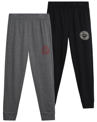PUMA Boys' Sweatpants - 2 Pack French Terry Performance Active Jogger Pants - Boys Athletic Pants (S-XL), Size Medium, Black/Charcoal