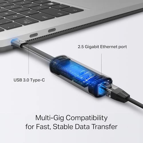 Image of TP-Link USB C to Ethernet Adapter, 2.5 G Plug & Play Network Adapter | Type-C to RJ45 | Aluminum Alloy Case | Thunderbolt 4 /3 Compatible for MacBook Pro /Air, iPad, iPhone 16 Pro /Max and More (UE302C)