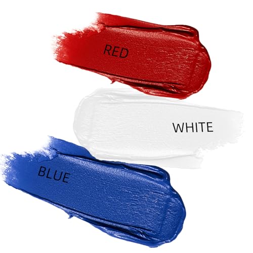 Image of BADCOLOR 3PCS Blue White Red Face Body Paint Stick, Cream Blendable Eye Black for Softball Football Baseball Lacrosse American Flags, Professional Face Painting for Halloween SFX Independence Day