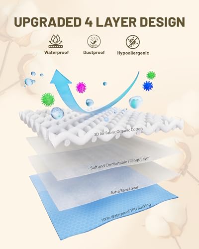 Welfibr Organic Cotton Mattress Protector Queen Waterproof Mattress Protectors 3D Air Fabric Mattress Cover Breathable Noiseless Protectors Bed Cover for Incontinence Washable with Deep Pocket 60