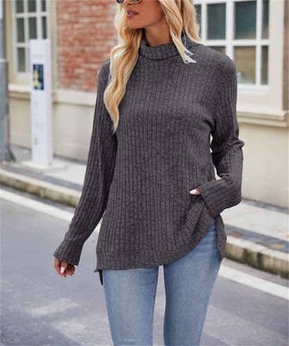 Womens Tunic Tops Turtleneck Long Sleeve Side Split Lightweight Sweaters Casual Fall Winter Thermal Tshirts Tops3