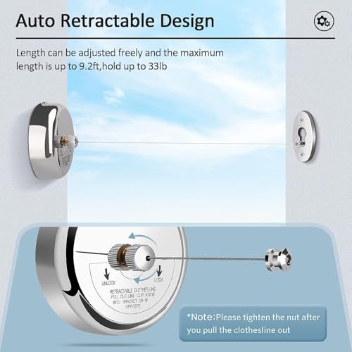 Image of Premium Retractable Stainless Steel Clothesline (Set of 1) - Adjustable & Lockable Wall-Mounted Laundry Drying Rope for Indoor /Balcony & Bathroom - Space-Saving Cloth Drying Wire (Silver)
