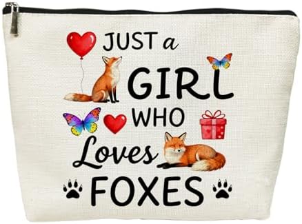 SIUNY Fox Gifts for Women Cosmetic Bags, Just A Girl Who Loves Foxes Makeup Bag Fox Decor Animal Gift for Women Birthday Christmas Graduation Friendship Gifts for Her Female Makeup Travel Bag (Foxes)