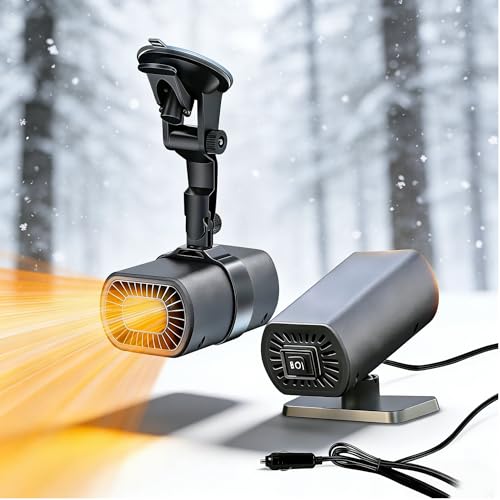 2026 Upgrade Portable Car Heater for Vehicle, 12V Car Heater That Plugs Into Cigarette Lighter, Fast Heating Windshield Defroster & Defogger, 360° Rotating with Suction Cup & Dashboard Mount
