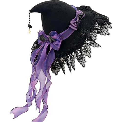 Chapeau de sorcière violet avec ruban et dentelle style Lolita Girl