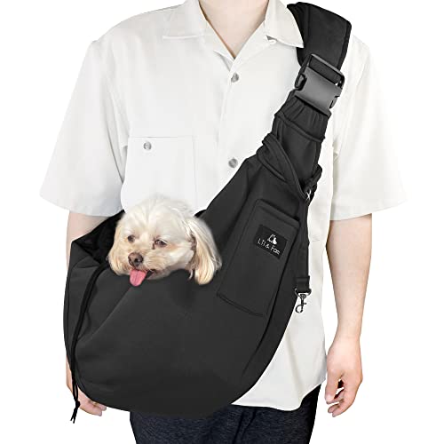 Lil&Fam 犬 抱っこ紐 ペットスリング キャリーバッグ ペットバッグ 飛び出し防止 メッシュネット付き 長さ調節可能 猫 キャリー (ブラック)