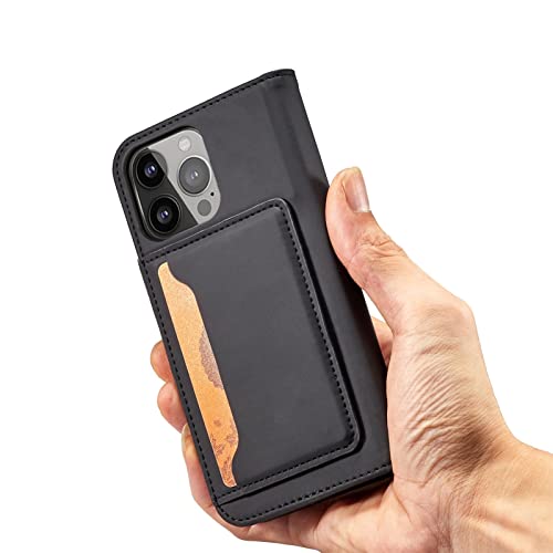 Étui de téléphone à rabat pliable en cuir PU noir antichoc avec fente pour carte et support intégré - 7