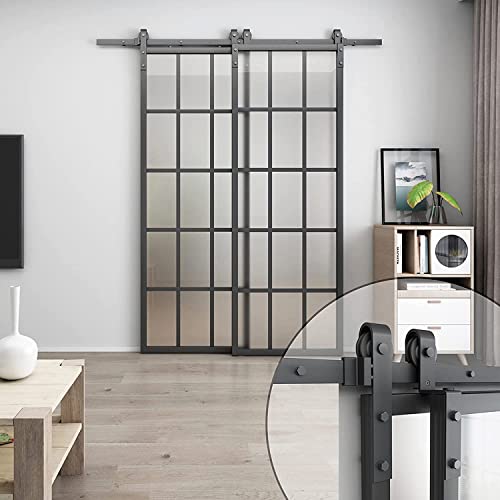Barnsmith Bypass Double Glass Barn Door 60 X 84 In With 6.6Ft Side-Mounted Hardware Kit, 2 Sets Of 30X84 Frosted Glass Aluminum Frame Barn Door,Assemble Required(2 * 30Inx 84In) #TOP4