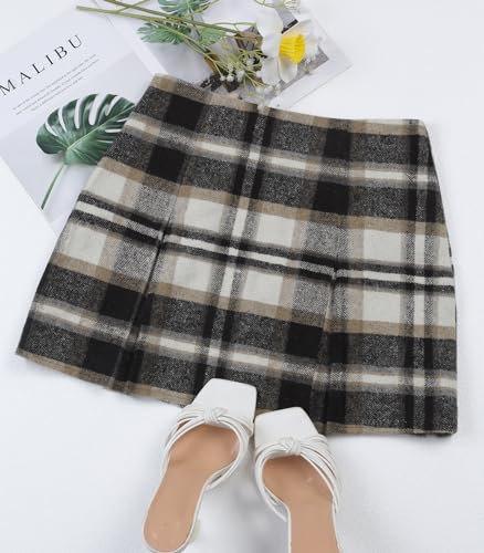 Women's Plaid Mini Skirt Zipper Side High Waisted Pleated A Line Short Skirt4