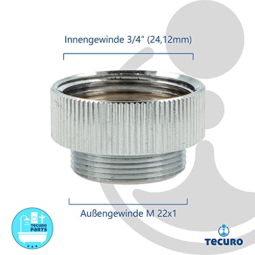 tecuro Aufnahmeadapter Übergangsstück für Armaturenausläufe AG M 22x1 auf IG 3/4 Zoll, Messing verchromt