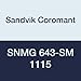 Sandvik Coromant, SNMG 643-SM 1115, T-Max P Insert for Turning, Carbide, Square, Neutral Cut, 1115 Grade, (Ti,Al) N+(Al,Cr)2O3 (Pack of 10)