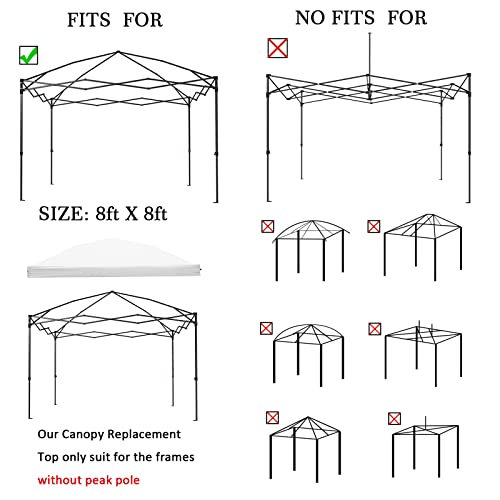 Ninat Canopy Replacement Top Tent Top Cover For 8Ftx8Ft Pop Up Paty/Tent/Canopy (Vertical Leg) Instant Canopy Top Cover White Canopy Top Cloth Only #TOP1