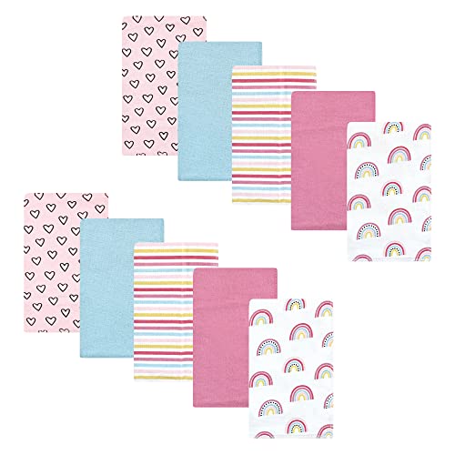 Hudson Baby Unisex Baby Cotton Flannel Burp Cloths, Modern Rainbow, One Size