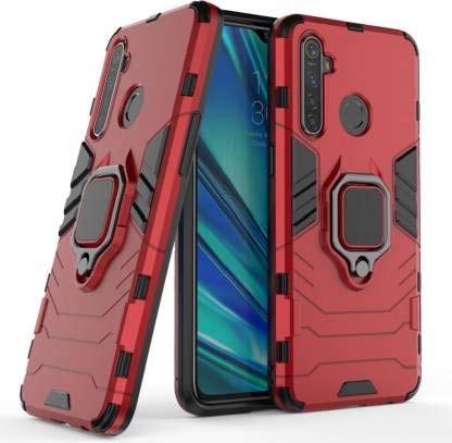GLASLUXArmor Shockproof Soft TPU and Hard PC Back Cover Case with Magnetic Ring Holder for Realme C3 - Armor Red