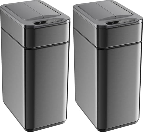 Image of hOmeLabs 2.4 Gallon Touchless Sensor Trash Can, Automatic Retractable Butterfly Lid, Batteries Included, Space-Efficient, Easy Clean, Battery-Powered (Pack of 2)
