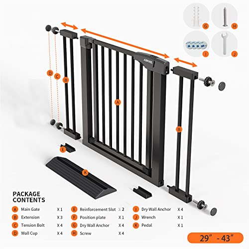 Aboil Dog Gate For The House No Drilling, Baby Gate For Stairs Doorway, 29-43 Inch Extra Wide Auto Close Safety Child Gate Pet Gate For Door, Pressure Mounted Gate (Black) #TOP5