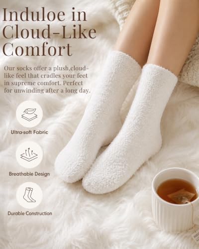 Image of Ginmewrae Fuzzy Socks for Women Warm Cozy Fall Fashion Fluffy Thick Plush Winter Slipper Socks Fall Gifts Stocking Stuffer
