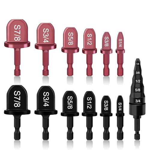 13PCS Copper Flaring Tool Pipe Expander with 5 in 1 Swaging Tool, HVAC Repairing Kit 1/4'',3/8'',1/2'',5/8'',3/4'',7/8'' Boring Drill Bit, Manual Swage Tool Hand Drill for Air Conditioner, Hakkin