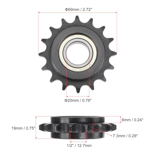 sourcing map Ritzel Kettenrad 16 Zähne C45 Kohlenstoffstahl mit Einsatzlagern für ISO 08B 20mm Bohrung 1/2 Abstand