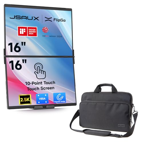 Image of JSAUX FlipGo Touchscreen 16 inch 2.5K Dual Screen Portable Monitor & Carry Bag
