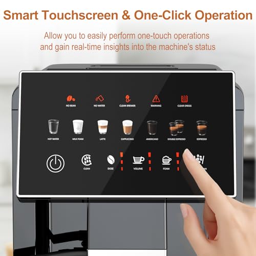 Image of Fully Automatic Espresso Machine with Grinder & Auto Milk Frother, Smart Alarm, Coffee Machine with Intuitive Touchscreen & Auto-Clean Function, Ideal for Latte, Cappuccino, Americano