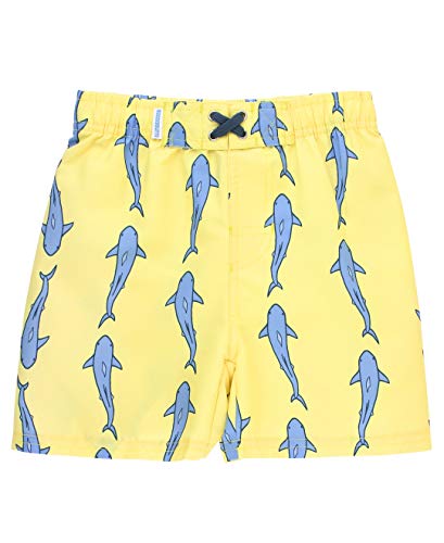 Image of RUGGEDBUTTS Baby Boys Striped Swim Trunks - Adjustable Waist Trunks | 100% Polyester, Spandex Blend, Mesh Lining, UPF 50+, Drawstring Closure, Embroidered Detail, Hand Wash Only