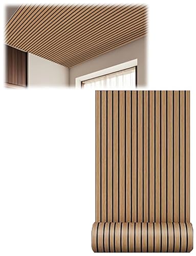 Panneaux muraux 3D imitation bois auto-adhésifs, dalles de plafond autocollantes en PVC, revêtement mural étanche for cuisine et salle de bain, 60 x 300 cm (1 rouleau)(Brown)