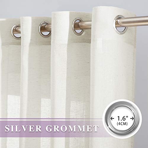NICETOWN Semi Sheer Curtains 84 inch Length 2 Panels, Grommet Retro Window Treatment Natural Open Linen Curtains Vertical Drapes Privacy with Light Through for Living Room, Vanilla, W52 x L84