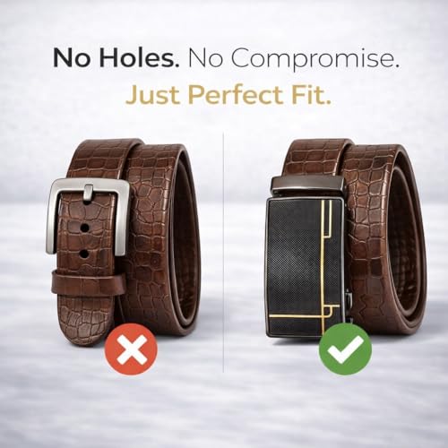 Image of Men's Auto Lock Belt with elegant design | Premium Vegan Leather | Adjustable Ratchet Belt | No Hole Design | Perfect Fit Waist 28-42 Inches for Office