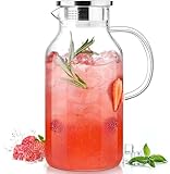 LUNA&MANTHA 1 Gallon Glass Pitcher with Lid and Spout, 128oz Water Pitcher with Handle for Fridge, Large Iced Tea Jug for Juice, Coffee, Sangria, Beverage, Borosilicate Glass Carafe Hot/Cold Drink