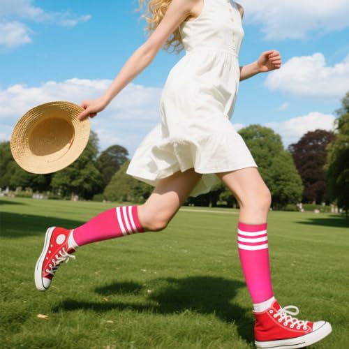 Image of DRESHOW 3 Pairs Cotton Knee High Socks for Women Solid Knit Knee Long Stocking Leg Warmer All Season Gift