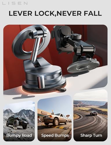 LISEN for Magsafe Car Mount, Magnetic Phone Holders for Your Car, Vacuum Phone Mount for Car Accessories for Men Women Interior Jeep BMW, SuctionPro Kits Gifts, for iPhone 17 Pro Max 16 15 14 13 - Image 5