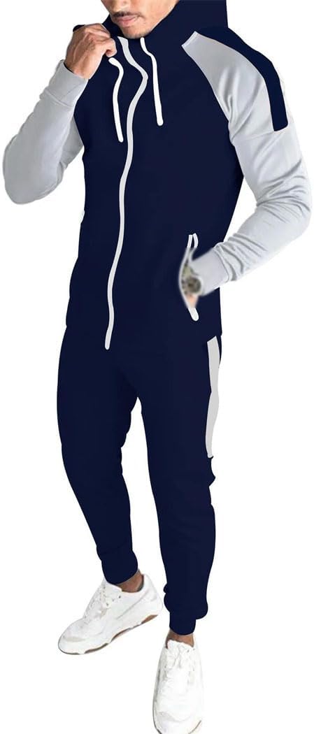 Men's 2 Piece Tracksuit Set Long Sleeve Hoodie Elastic Waist Pants Loose Fit Plus Size Sportswear for Fitness Jogging