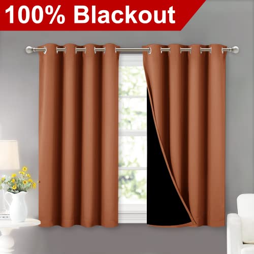 Image of NICETOWN Burnt Orange 100% Blackout Curtains 45 inches Long, 2 Thick Layers Completely Blackout Window Treatment Thermal Insulated Lined Drapes for Small Window (1 Pair, 52 inches Width Each Panel)
