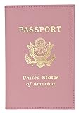 Marshal USA Gold Logo Passport Cover Holder for Travel - Light Pink