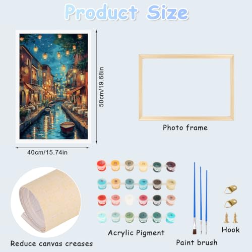 Image of HASTHIP DIY Venetian Paint by Numbers Kit, Pre-Outlined Canal Night Romantic Starry Sky Scene with Numbered Sections, DIY Oil Painting Craft Kit Art Craft, 40x50cm, Includes Pigments and Tools