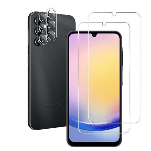 BIGFACE Galaxy A25 Tempered Glass Screen Protector + Camera Lens Protector [2 + 2 Pack][Case Friendly][Anti-Scratch][Ultrasonic Fingerprint Unlock] HD Protective Film for Samsung Galaxy A25