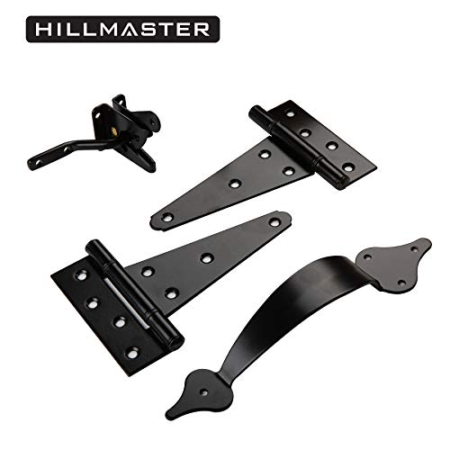 Hillmaster Wooden Gate Hardware Set Kit With Self-Locking Gate Latch, 2 Pack 6In T-Starp Gate Hinges, Vintage Decorative Gate Door Pull Handle For Wooden Vinyl Fence, Black Finish #TOP1