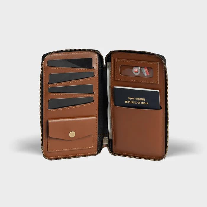 Image of Personalized Leather Passport Holder | Custom Travel Wallet with Zipper, Name & Charm | Durable Genuine Leather Organizer for Travel Documents & Cards (Purple)